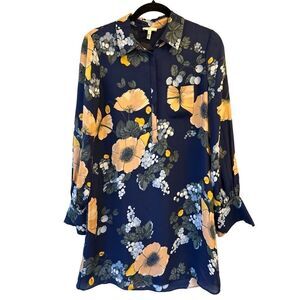 Joie Amaranda Collard 100% Silk dress S floral natural fiber garden party